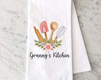 Custom Tea Towel for Grandma, Mother's Day Gift, Gift for Mom, Personalized Tea Towels, Grandma's Kitchen, Grandparent Gift, Kitchen Decor