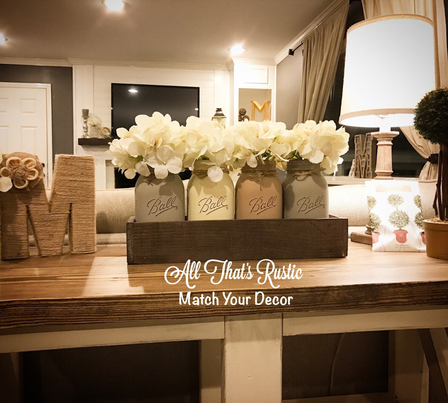 Rustic Home Decor Rustic Centerpiece Mason Jar Centerpiece Etsy