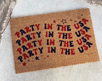 Faire la fête aux Etats-Unis | Paillasson 4 juillet | Décoration patriotique | Décoration du 4 juillet | Tapis de bienvenue estival | Décoration extérieure | Décoration de la véranda