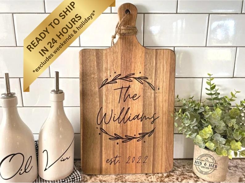 Personalized Cutting Board Wedding Gift | Acacia Cutting Board | Personalized Gifts | Bridal Shower Gift |Wedding Gift For Couple|Bride Gift image 1
