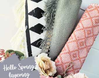 Spring And Summer Indoor Outdoor Layering Rugs | Doormat Layering Rug | Woven Rug | Entryway Decor | Door Mats | Boho Fringe Rugs |