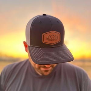 Mens Custom Hats, Leather Patch Trucker Hat, Gifts For Him, Business Logo Hat, Richardson 112, Company Logo Hat, Promotional Snapback Hat