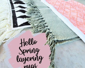 Spring And Summer Indoor Outdoor Layering Rugs | Doormat Layering Rug | Woven Rug | Entryway Decor | Door Mats | Boho Fringe Rugs |