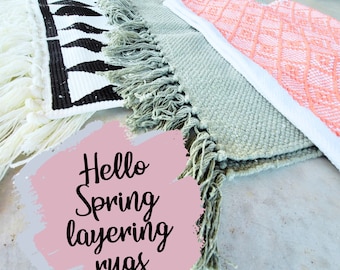 Spring And Summer Indoor Outdoor Layering Rugs | Doormat Layering Rug | Woven Rug | Entryway Decor | Door Mats | Boho Fringe Rugs |