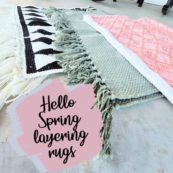 Spring And Summer Indoor Outdoor Layering Rugs | Doormat Layering Rug | Woven Rug | Entryway Decor | Door Mats | Boho Fringe Rugs |