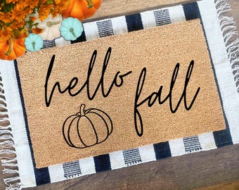 Hello Fall Door Mat | Fall Home Decor | Front Porch Doormat | Halloween Decoration | Pumpkin Doormat | Fall Decorations | Fall Home Gifts