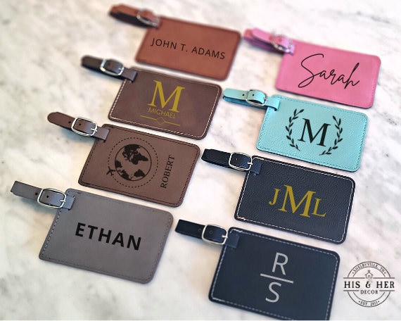 Leather luggage tag monogram sale