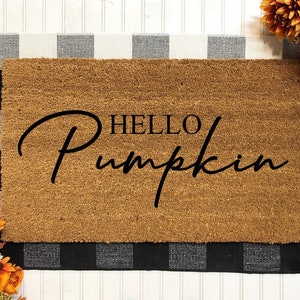 Hello Pumpkin Door Mat, Door Mat, Doormats, Fall Doormat, Fall Decor, Fall Decoration, Fall Porch Decor, Fall Home Decor, Pumpkin Doormat