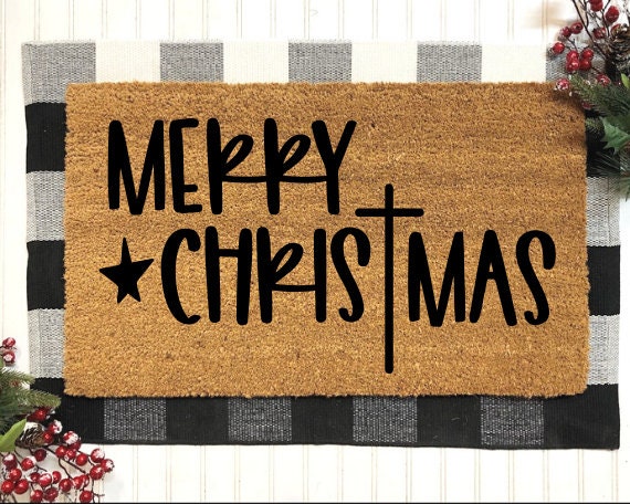 Merry Christmas Doormat | Christmas Home Decor | Holiday Door Mat | Christmas Welcome Mat | Front Porch Decor | Christmas Decorations