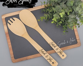 Custom Wooden Salad Spoons And Cheese Board | Wooden Spoons | Engraved Spoons | Kitchen Gifts | Kitchen Accessories | Wedding Gift |