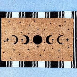 Moon Phases Gifts | Moon Phases Doormat | Lunar Phase | Boho Welcome Door Mat | Celestial Decor | Moon Stars Decor | Astronomy Lover Gifts