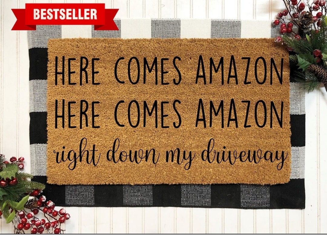 Here Comes Amazon Doormat Door Mat Christmas Decorations Etsy