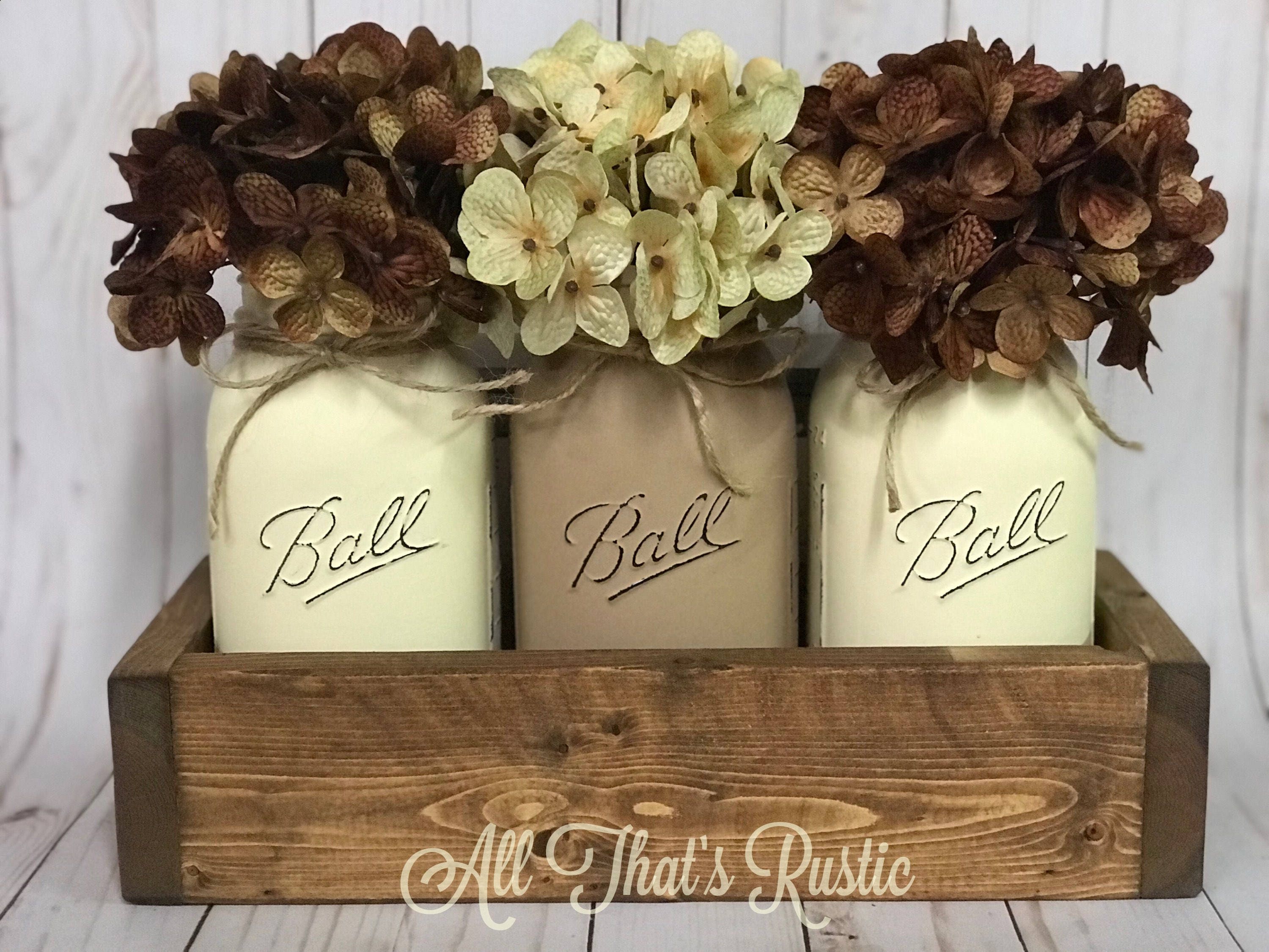 Mason Jar Decor Painted Mason Jars Rustic Home Decor Rustic Etsy
