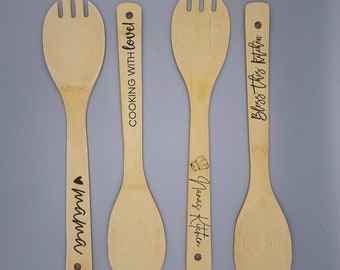 Custom Wooden Salad Spoons | Wooden Spoons | Engraved Spoons | Choose Your Design | Kitchen Gifts | Kitchen Accessories |