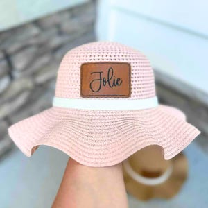 Personalized Beach Sun Hat for Kids | Custom Beach Hat | Leather Patch Name Straw Hat | Kids Beach Gear | Toddler Child Hat | Hat for Girls