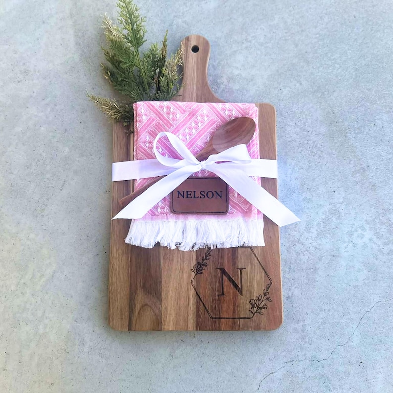Personalized Christmas Gift, Kitchen Set, Cutting Board, Holiday Cooking Gifts, Housewarming Gift, Custom Tea Towel, Bundle Gifts for Her image 6