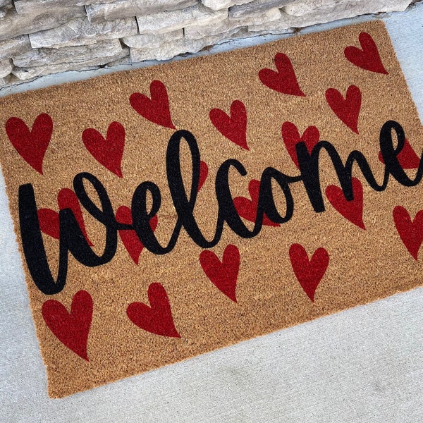 Valentines Day Decor, Valentines Doormat, Welcome Mat, Heart Doormat, Door Mat, Winter Doormat, Valentines Gift, Valentines Day Gift, Hearts