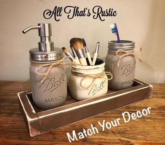 Mason Jar Decor Rustic Soap Dispenser Bathroom Set
