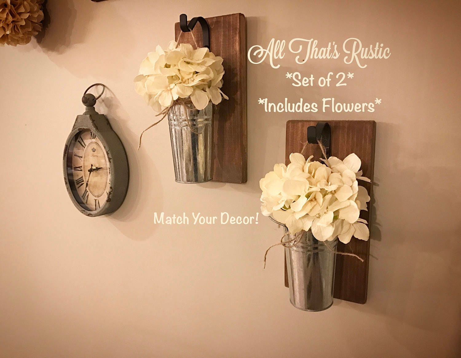 Rustic Metal Decor.Metal Buckets.Wall Sconce.Hanging Etsy