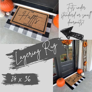 Doormat Layering Rug, Decorative Rug, Rug Under Doormat, Black and White Rug, Stripe Rug, Layering Rug, Farmhouse Decor, Plaid Door Mat