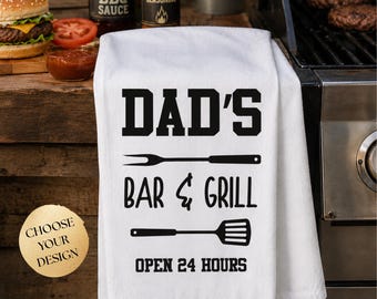 Personalized Grilling Gifts for Him, Father's Day Gift, Custom Towel for Dad, BBQ Grilling Towel, Gift for Grandpa, Dad's Bar & Grill