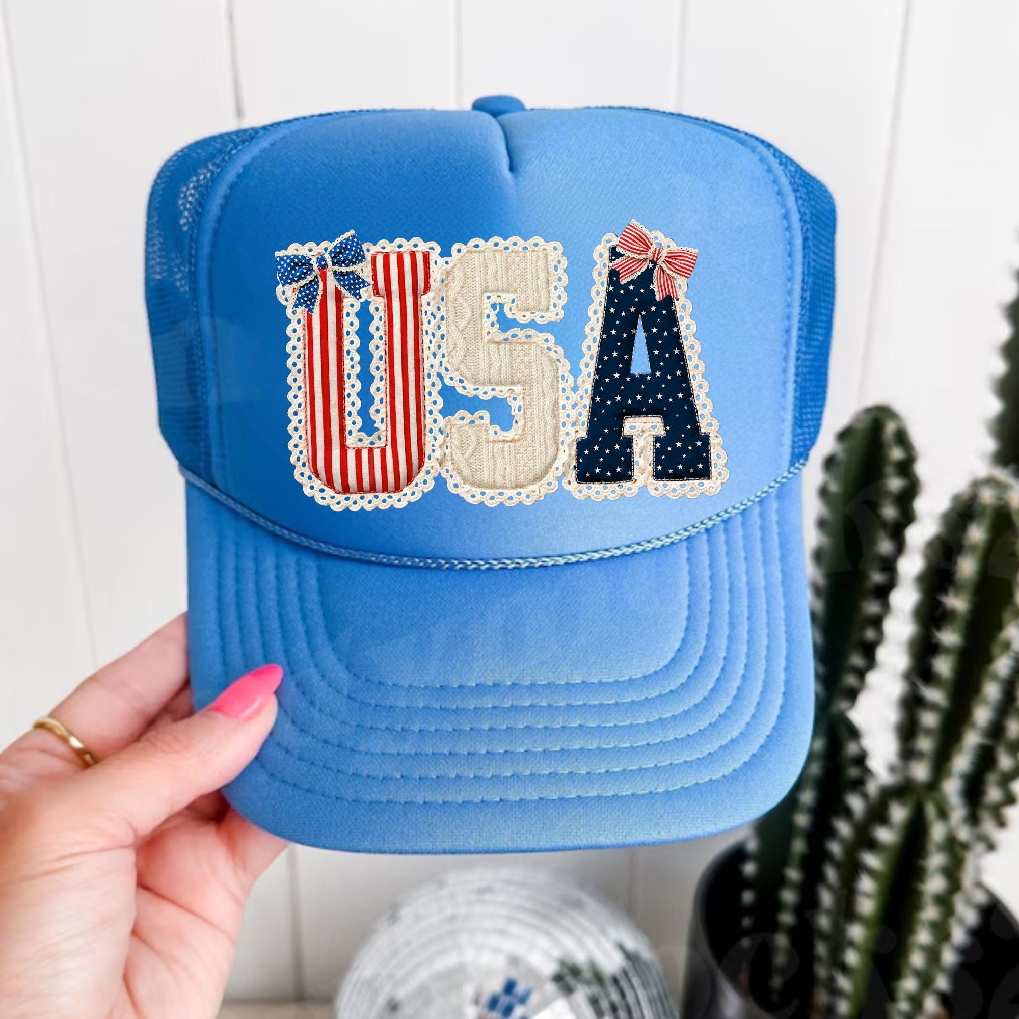 NWT OTTO Red White And Blue Trucker Hat with Star America Embroidery Patches Freedom Eagle Red White & Blue Trucker Hat for Sale  main image 3