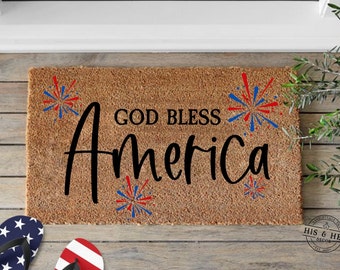 God Bless America Doormat | 4th Of July | Patriotic Doormat | Firework Doormat | 4th Of July Decor | Outdoor Rug | Outdoor Decor | Door Mat
