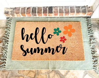 Floral Hello Summer Doormat | Flower Door Mat | Summer Outdoor Decor | Summer Doormat | Welcome Mat | Summer Porch Decoration | Summer Sign