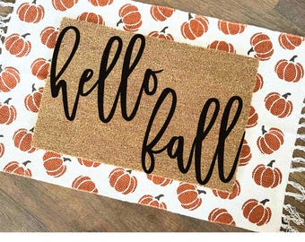 Hello Fall Door Mat | Fall Home Decor | Front Porch Doormat | Halloween Decoration | Pumpkin Doormat | Fall Decorations | Fall Home Gifts