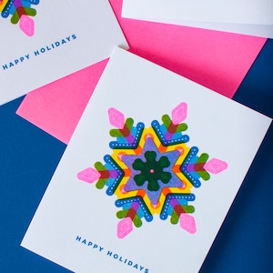 Feliz Floco de Neve, Boas Festas, Cartão de Saudação Risograph Colorido, Natal, Férias Legais
