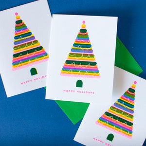 Weihnachtsbaum, Feiertagsbaum, bunt, Risograph-Grußkarte, frohe Feiertage