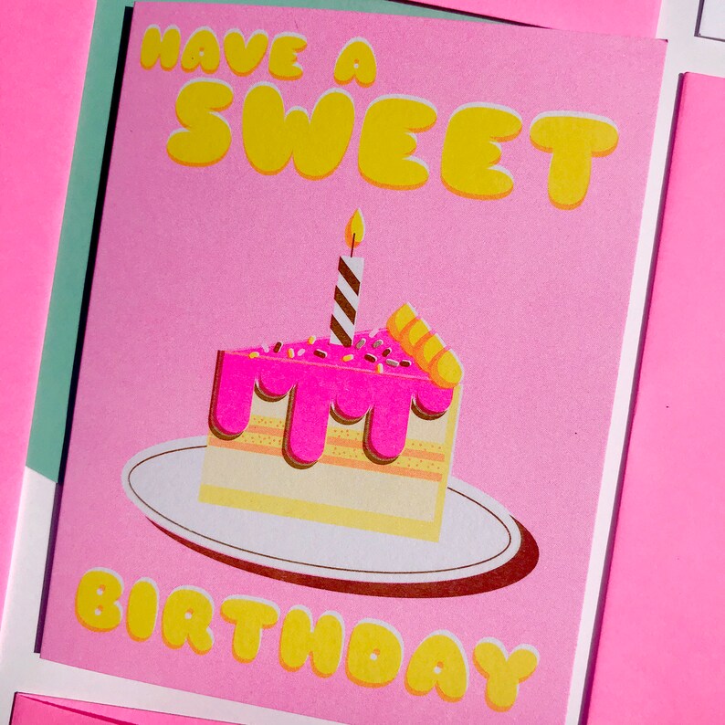 Birthday, Cake, Sweet, Candles, Slice, Greeting, Card Risograph Card image 3