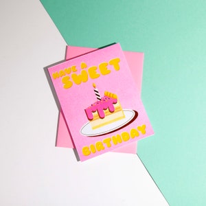 Birthday, Cake, Sweet, Candles, Slice, Greeting, Card Risograph Card image 2