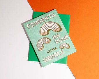 Baby, Little, Noodle, Bright, Congratulations, New, Retro - Risograph Card