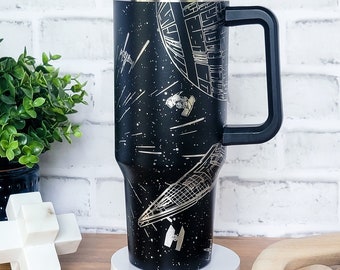 Galaxy Battle | Engraved 40oz Tumbler with Handle | Custom Engraved | The Force | Star Destroyer