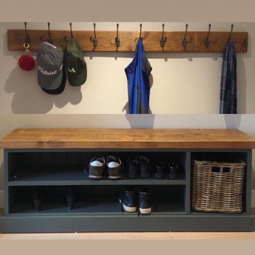 Large Shoe Bench and Coat Rack Hallway Set Including Basket. Etsy