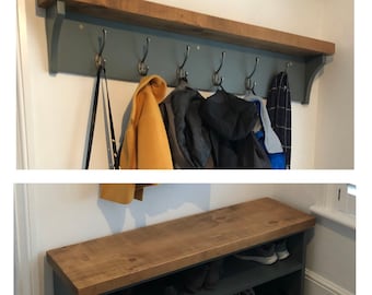 Shoe Rack and Coat Hooks Package Hallway Mudroom Bootroom Porch Shoe Bench/Coat Hooks with Hat Shelf SMALL *2 Sizes* CHOOSE COLOUR