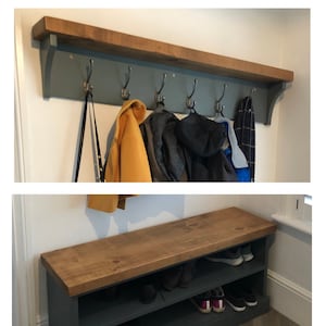 Shoe Rack and Coat Hooks Package Hallway Mudroom Bootroom Porch Shoe Bench/Coat Hooks with Hat Shelf SMALL *2 Sizes* CHOOSE COLOUR