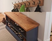 Farrow Ball Painted Shoe Bench and Coat Hooks Package Hallway Boot Room Shoe Storage Coat Rack