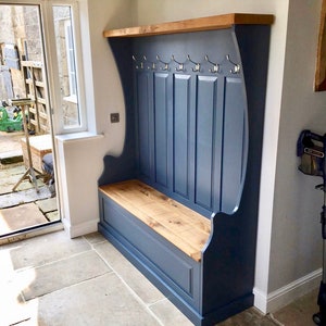 Farrow & Ball Painted Tall Monks Bench Hall Hallway Boot Room Shoe Storage Coat Rack image 1