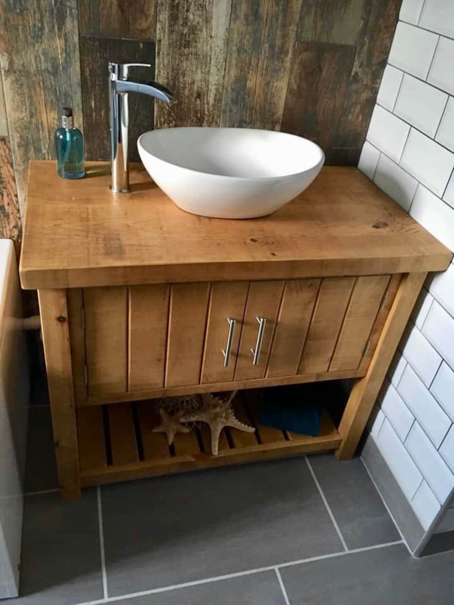 Rustic Chunky Solid Wood Bathroom Washstand Vanity Sink Unit - Etsy UK
