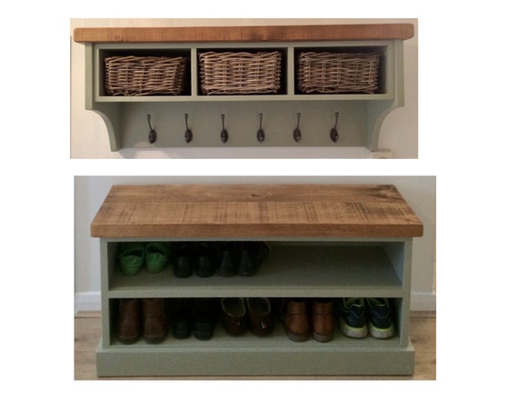 FARROW & BALL Shoe Rack Coat Hooks With Shelf and Baskets Package Painted  Bootroom Rustic Hallway Shoe Storage Bench Coat Rack 