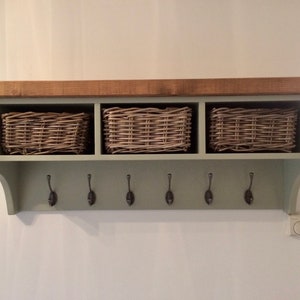 FARROW BALL Coat Rack With Shelf and Baskets Painted Bootroom Rustic Hallway Storage Coat Hooks Etsy