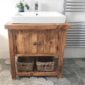 Rustic Chunky Solid Wood Bathroom Washstand Vanity Sink Unit SMALL *4 SIZES* *Not included - sinks/taps/baskets