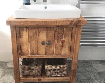 Rustic Chunky Solid Wood Bathroom Washstand Vanity Sink Unit SMALL *4 SIZES* *Not included - sinks/taps/baskets