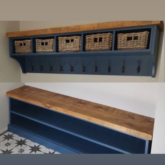 FARROW & Ball174cm Painted Shoe Bench Coat Rack With Shelf 5 Baskets  hallway Boot Room Storage Shoe Rack Coat Hooks Wood Grey Bespoke -   Canada