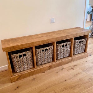 Rustic Wooden Shoe Rack Storage Bench with Baskets Entrance Porch Reception Hallway BASKETS INCLUDED