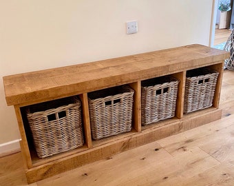 Rustic Wooden Shoe Rack Storage Bench with Baskets Entrance Porch Reception Hallway BASKETS INCLUDED