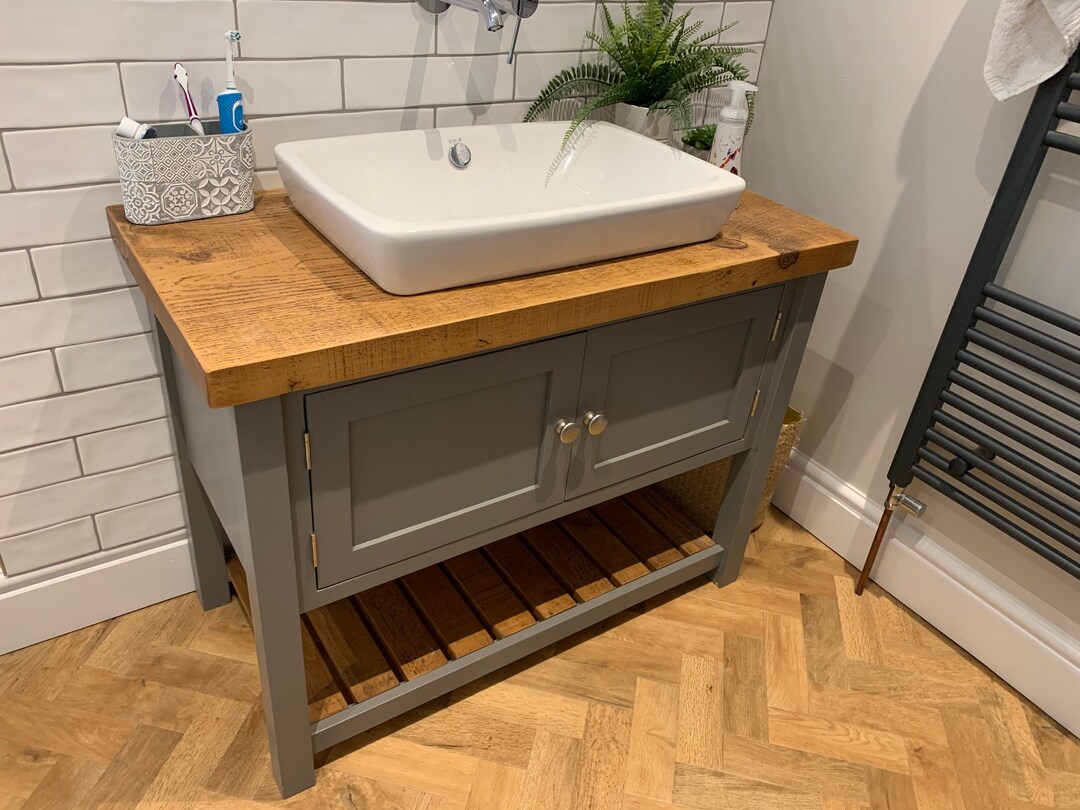 Painted Rustic Chunky Solid Wood Bathroom Washstand Vanity Sink Unit
