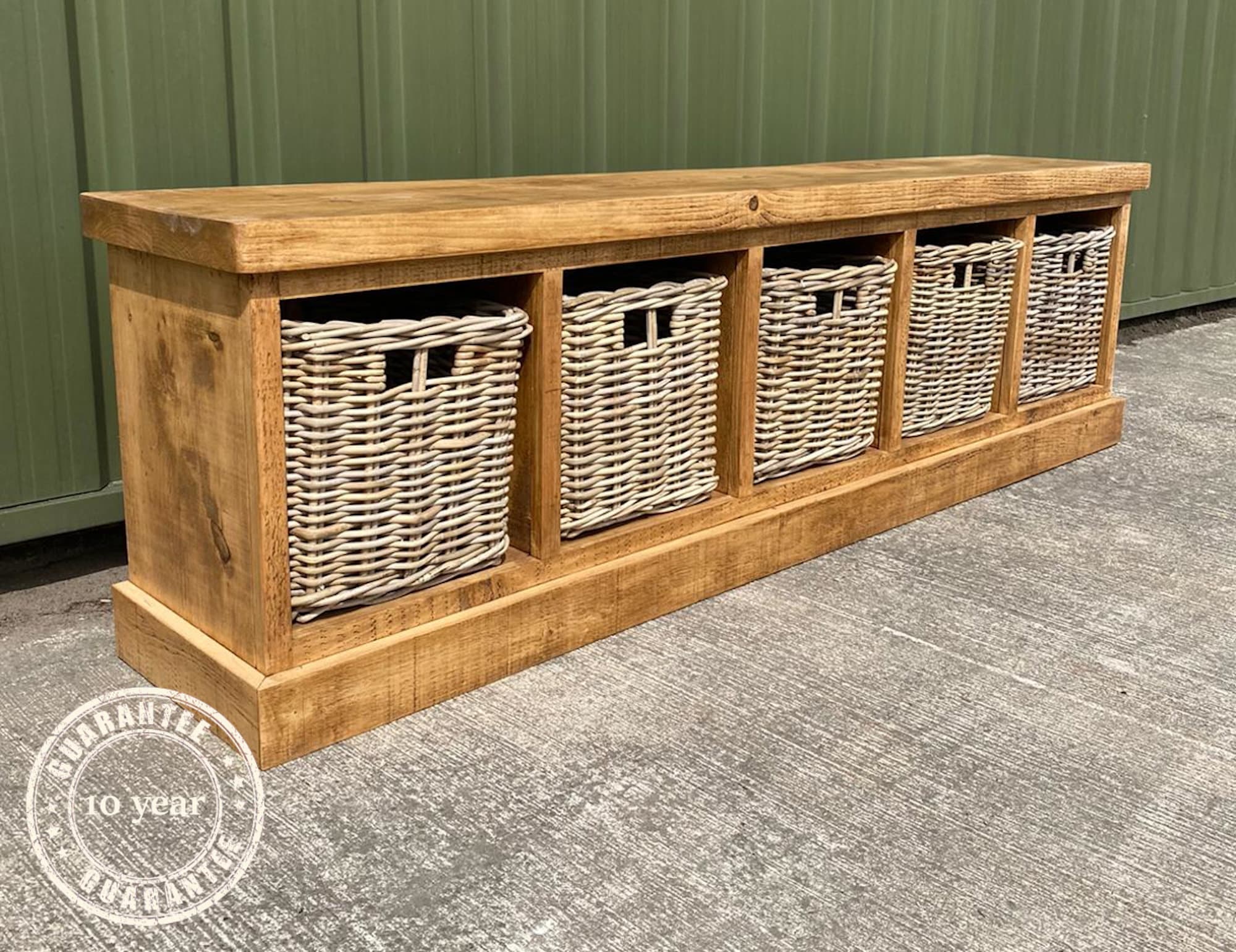 Rustic Wooden Shoe Rack Storage Bench With Baskets Entrance Porch